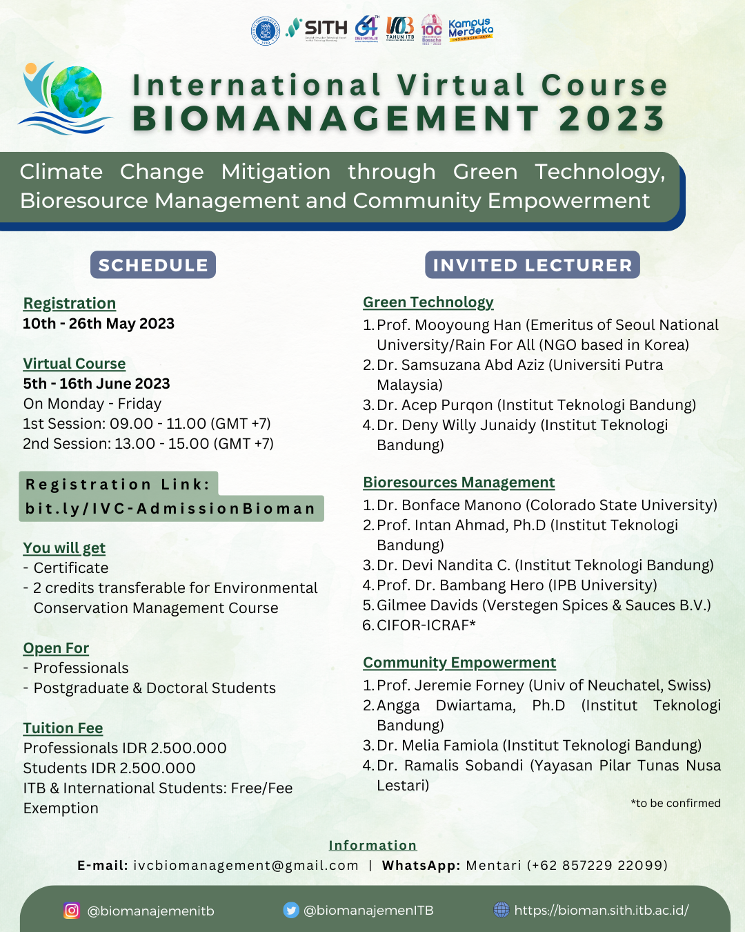 International Virtual Course Biomanagement SITH ITB 2023